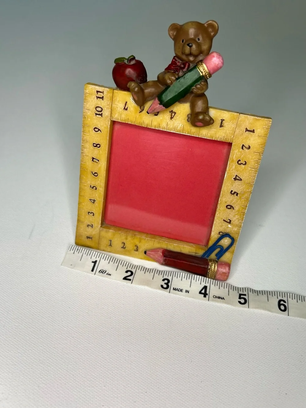 Vintage School Days Teddy Bear Resin Ruler Picture Frame 2x2